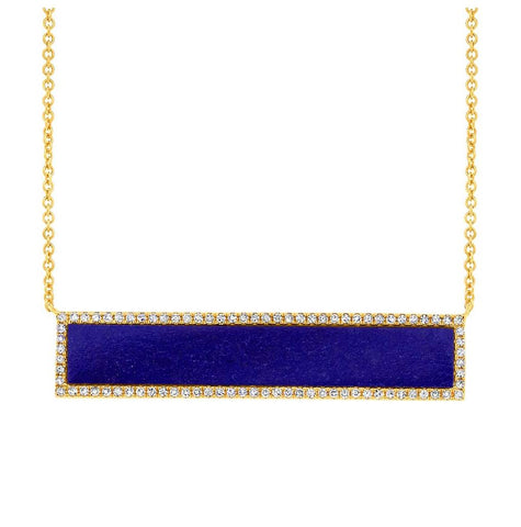 0.24 Ctw Diamond And 2.98 Ctw Lapis 14k Yellow Gold Bar Necklace