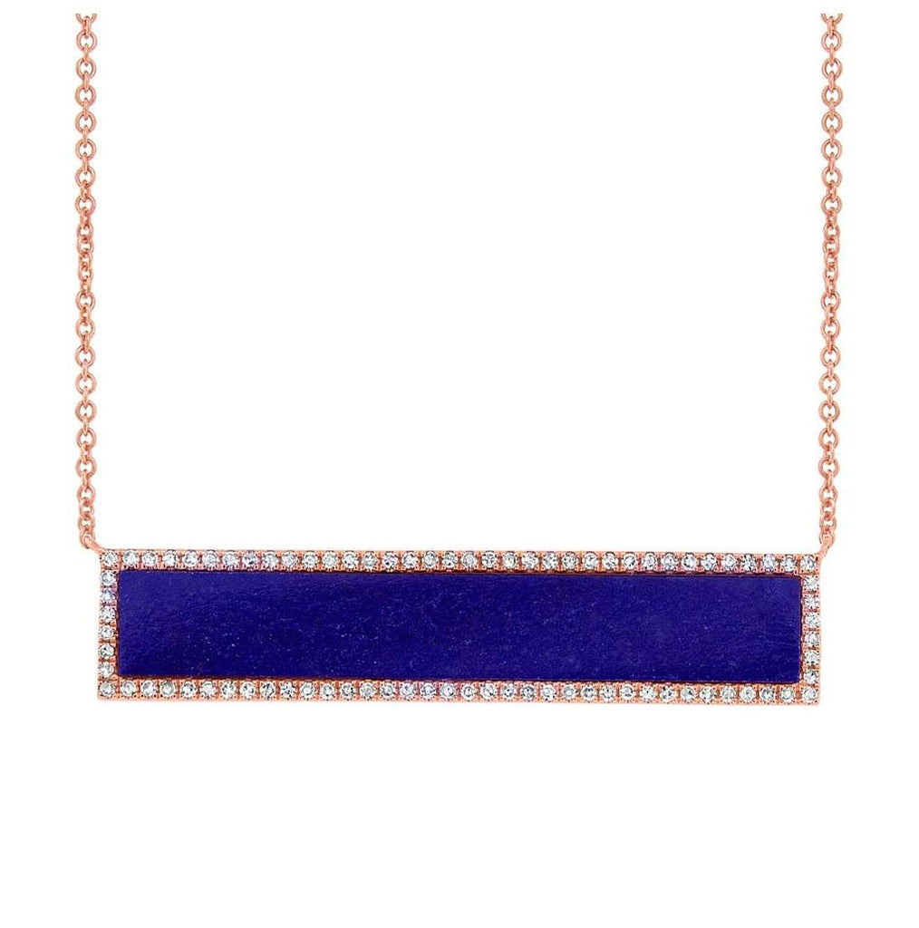 0.24 Ctw Diamond And 2.98 Ctw Lapis 14k Rose Gold Bar Necklace