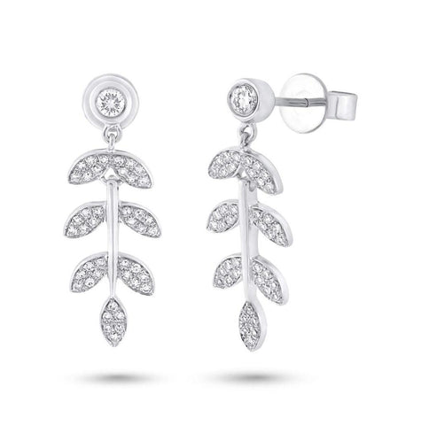 0.32 Ctw 14k White Gold Diamond Leaf Earring