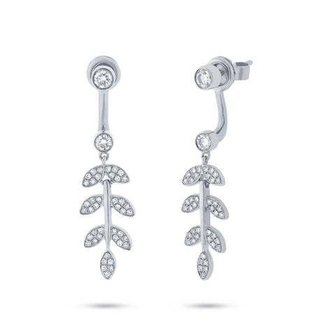 0.47 Ctw 14k White Gold Diamond Leaf Ear Jacket Earring With Studs