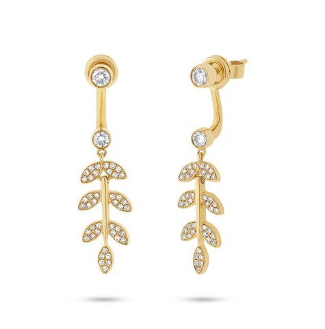 0.47 Ctw 14k Yellow Gold Diamond Leaf Ear Jacket Earring With Studs