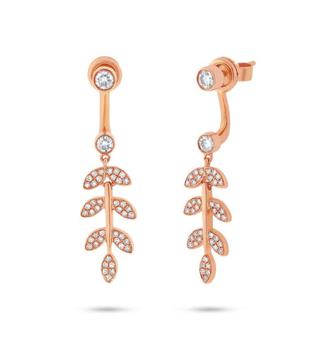 0.47 Ctw 14k Rose Gold Diamond Leaf Ear Jacket Earring With Studs