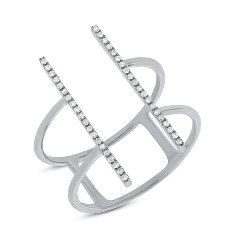 0.11 Ctw 14k White Gold Diamond Bar Womens Ring