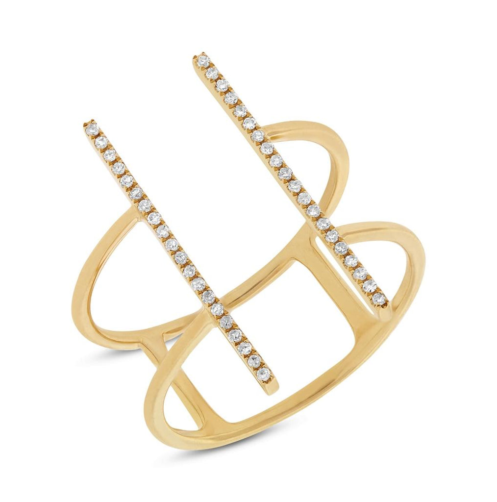 0.11 Ctw 14k Yellow Gold Diamond Bar Womens Ring