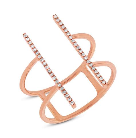 0.11 Ctw 14k Rose Gold Diamond Bar Womens Ring