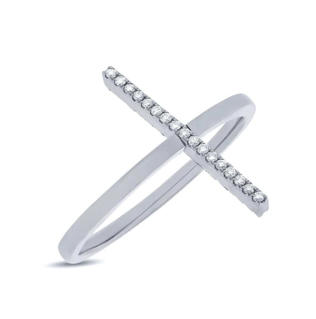 0.15 Ctw 14k White Gold Black And White Diamond Bar Womens Ring