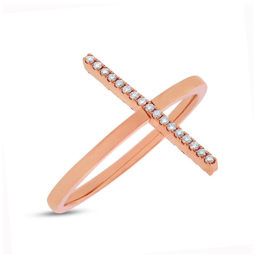 0.15 Ctw 14k Rose Gold Black And White Diamond Bar Womens Ring