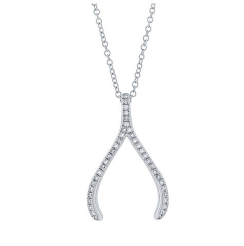 0.12 Ctw 14k White Gold Diamond Wishbone Pendant Necklace With 18 Inch Chain