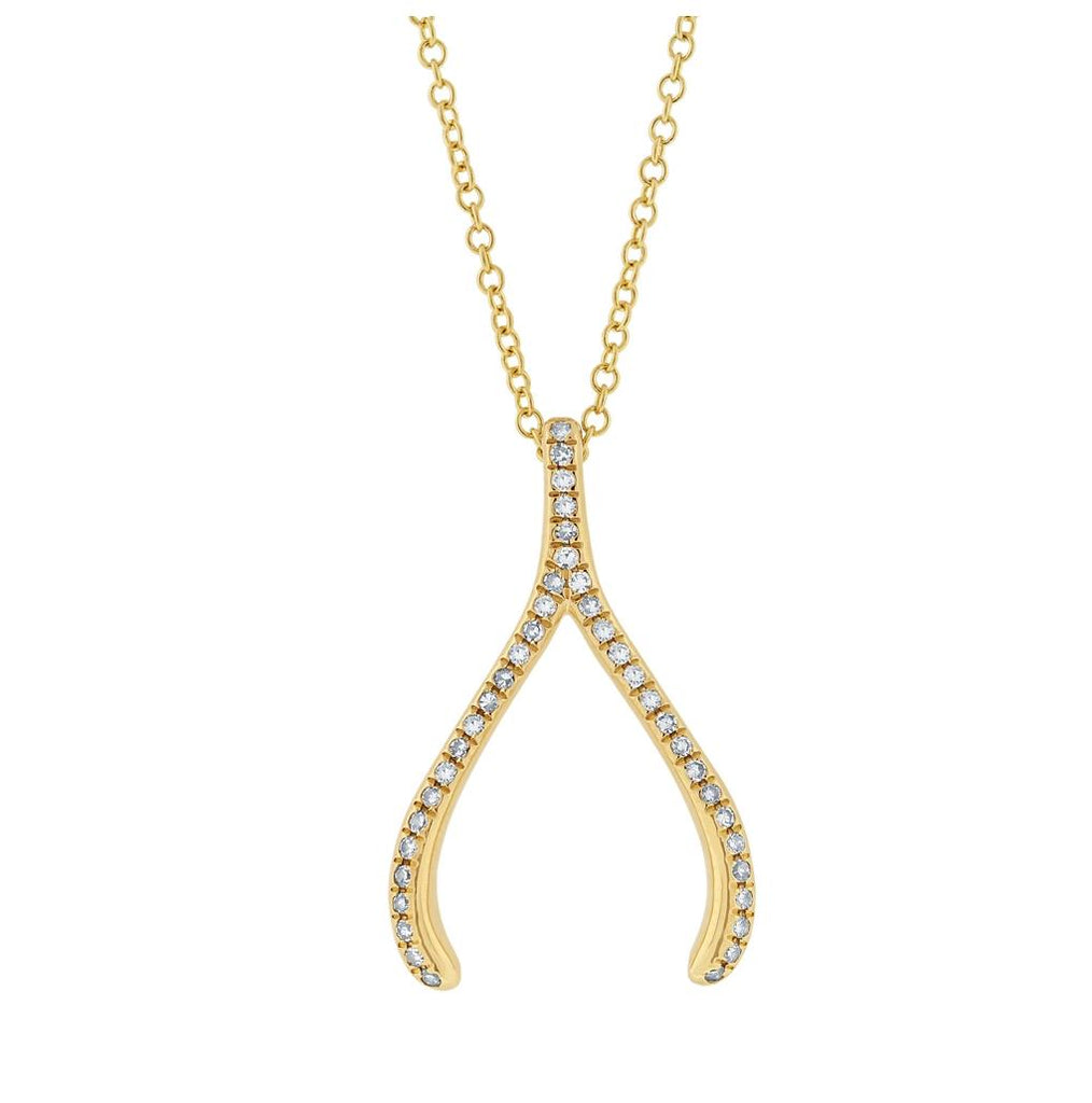 0.12 Ctw 14k Yellow Gold Diamond Wishbone Pendant Necklace With 18 Inch Chain