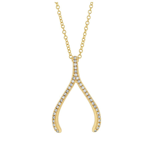 0.12 Ctw 14k Yellow Gold Diamond Wishbone Pendant Necklace With 18 Inch Chain