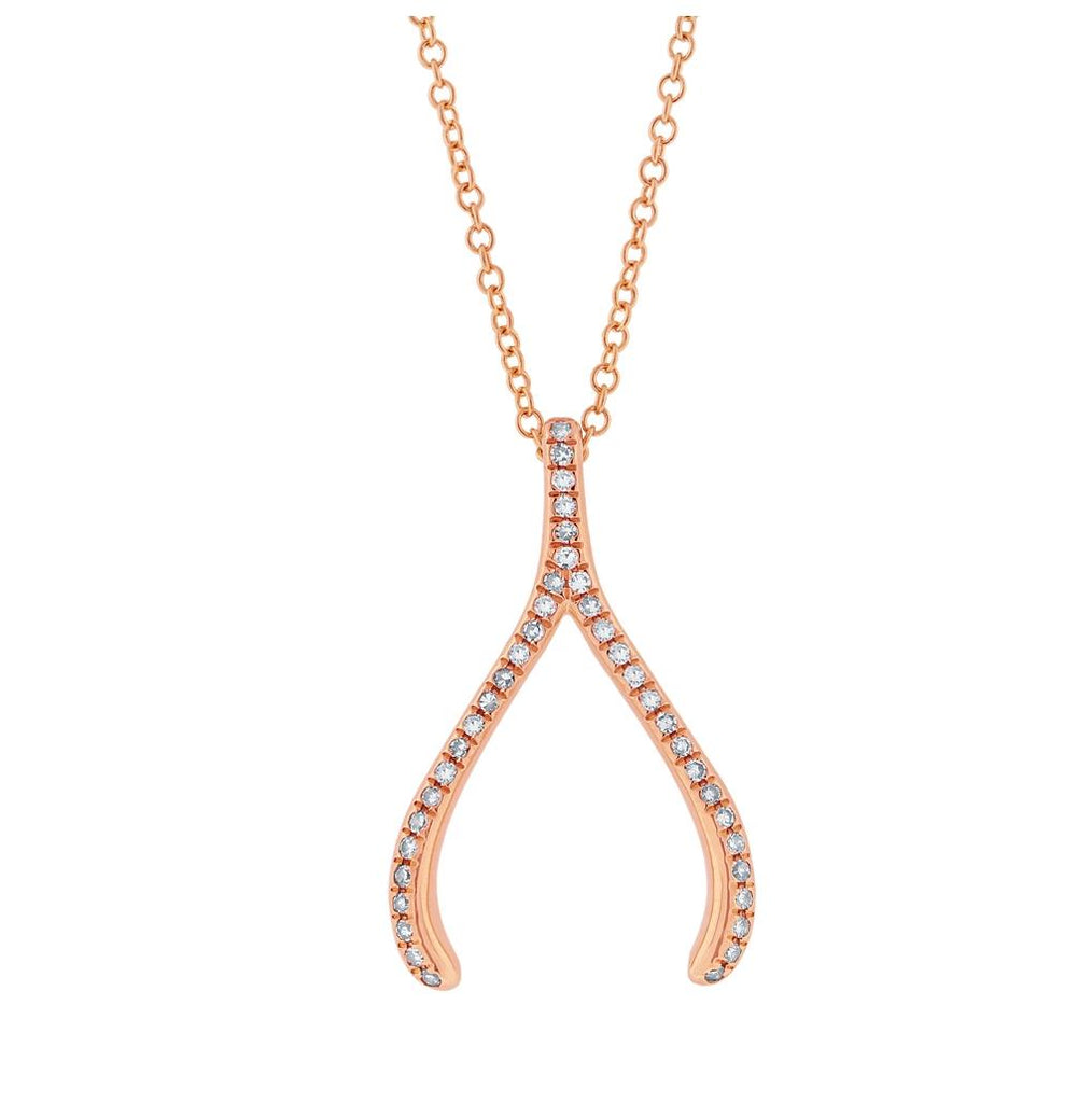 0.12 Ctw 14k Rose Gold Diamond Wishbone Pendant Necklace With 18 Inch Chain