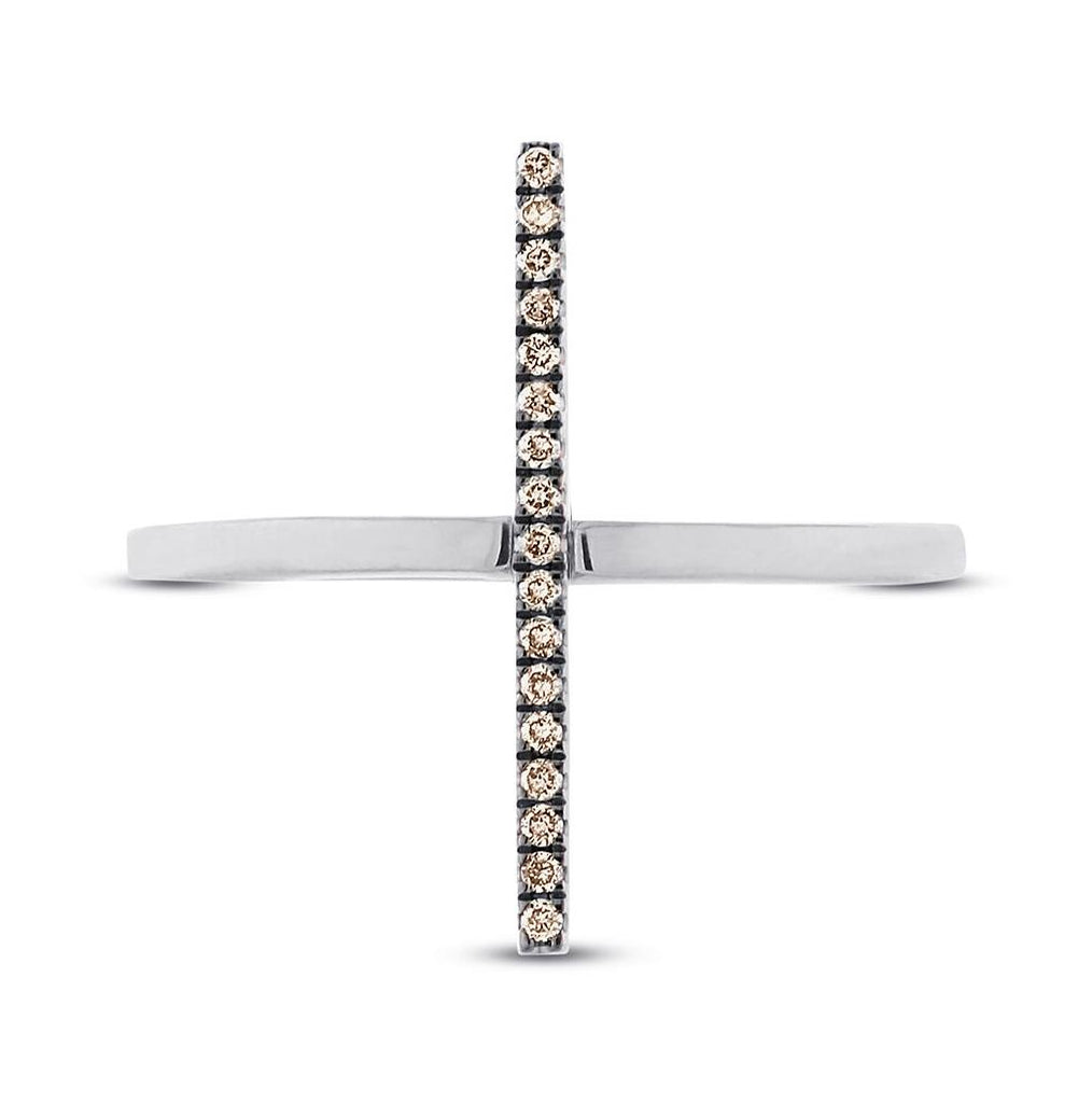 0.15 Ctw 14k White Gold White And Champagne Diamond Bar Womens Ring