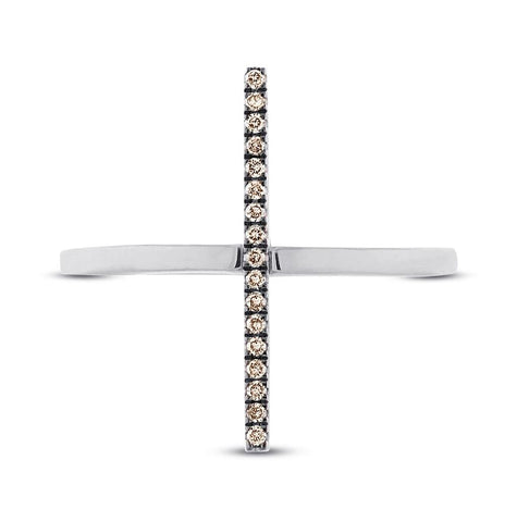 0.15 Ctw 14k White Gold White And Champagne Diamond Bar Womens Ring