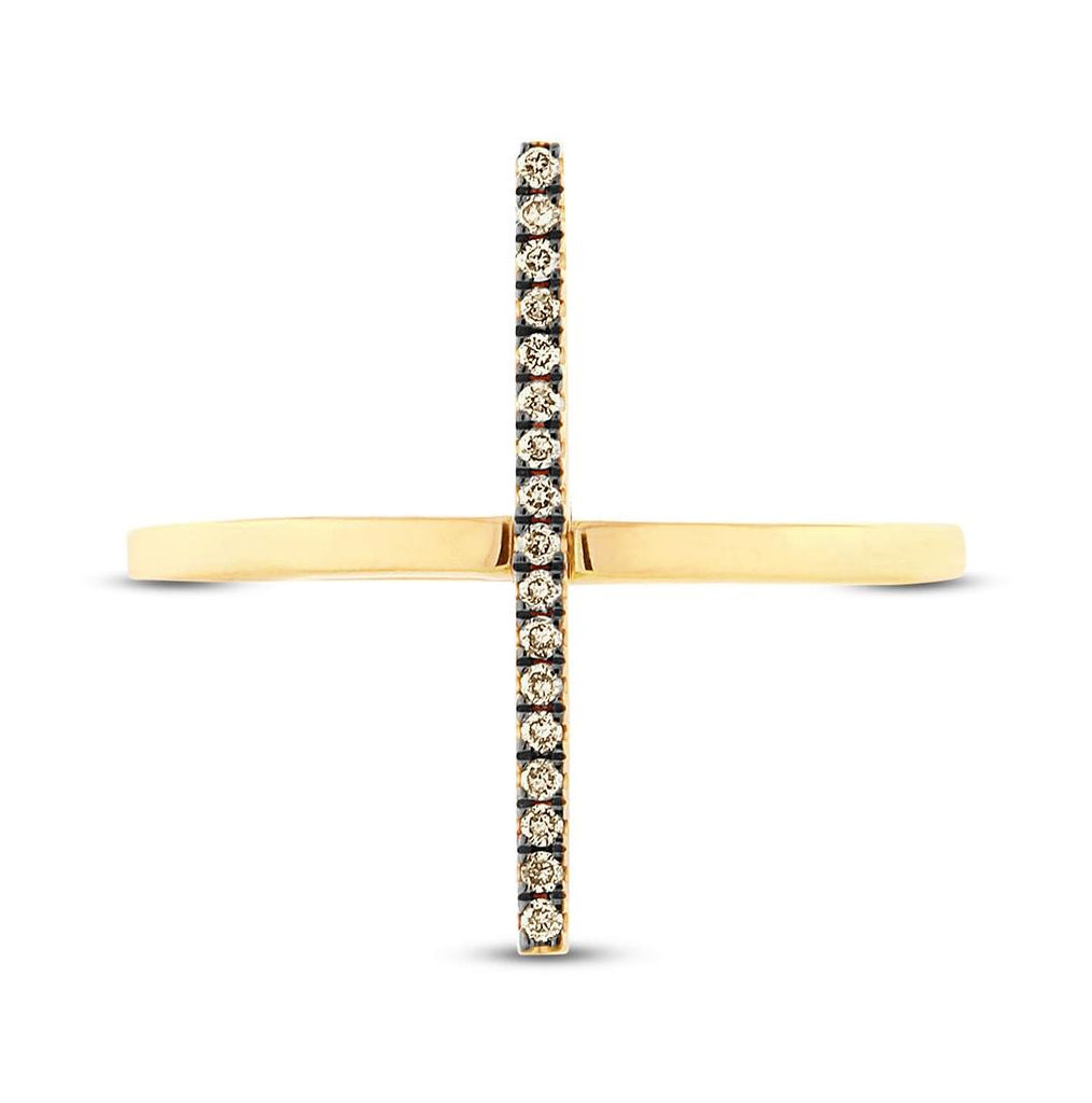0.15 Ctw 14k Yellow Gold White And Champagne Diamond Bar Womens Ring