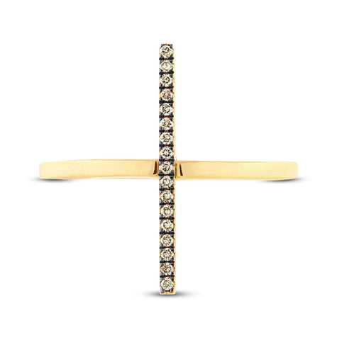 0.15 Ctw 14k Yellow Gold White And Champagne Diamond Bar Womens Ring