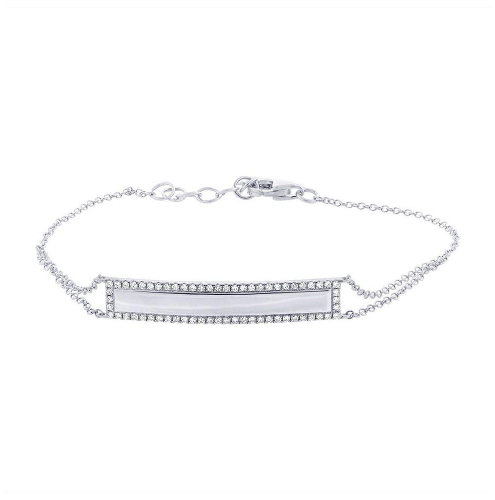 0.20 Ctw 14k White Gold Diamond Bar Id Bracelet