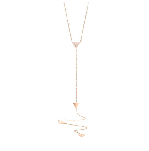 0.13 Ctw 14k Rose Gold Diamond Pave Triangle Lariat Necklace