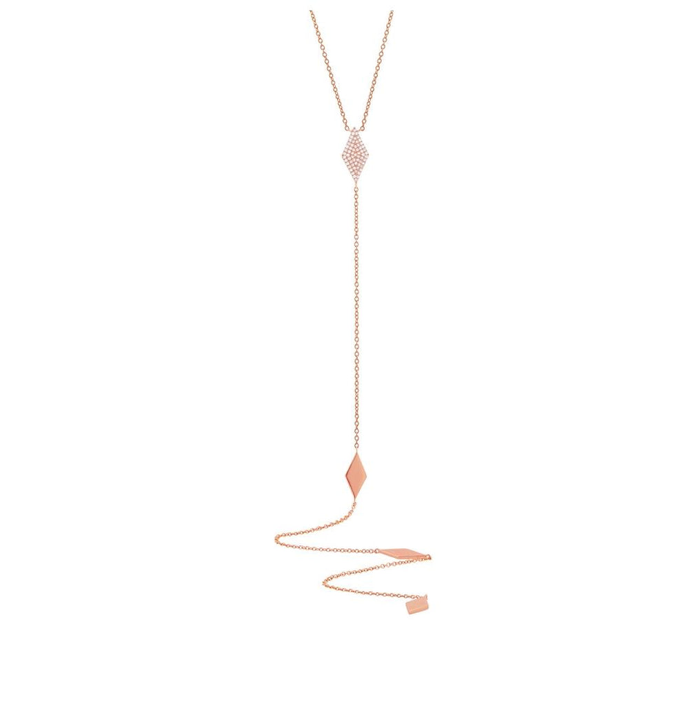 0.14 Ctw 14k Rose Gold Diamond Pave Lariat Necklace