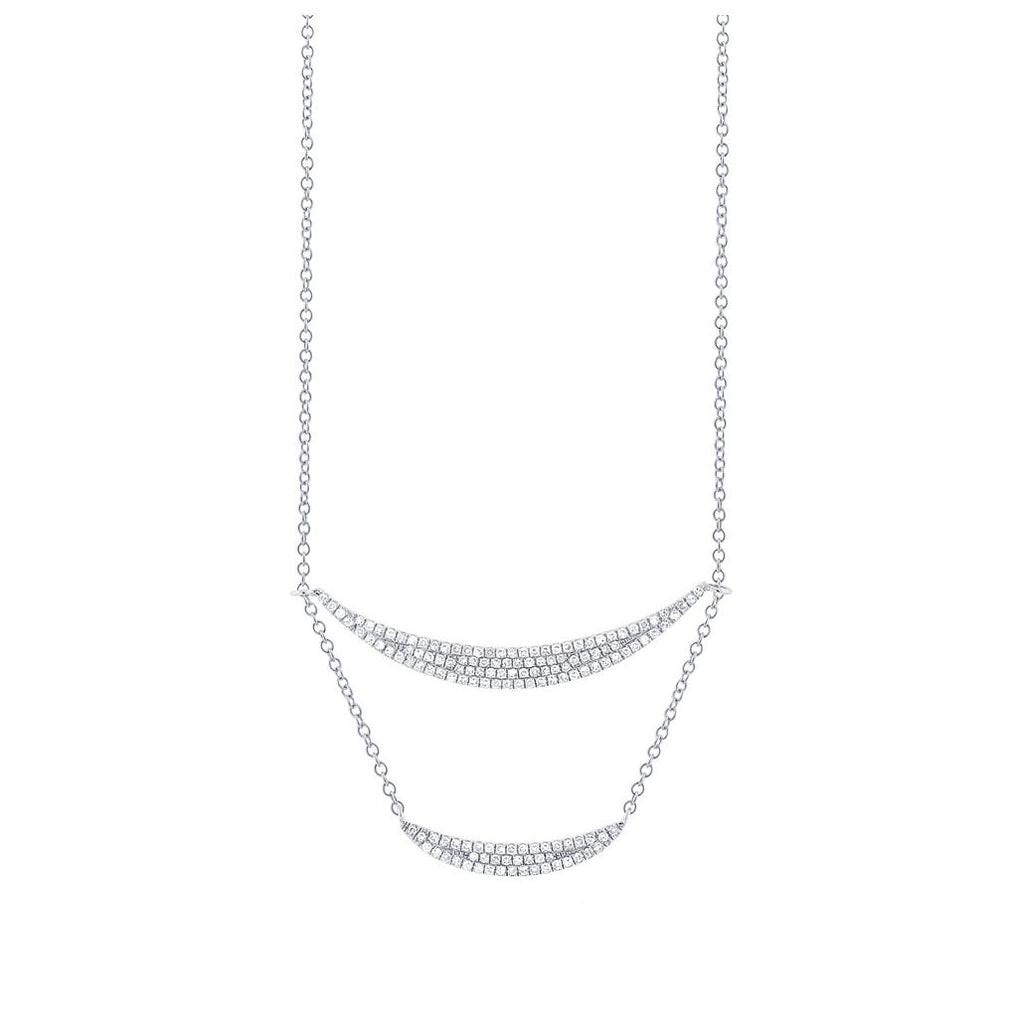 0.36 Ctw 14k White Gold Diamond Pave Double Crescent Necklace