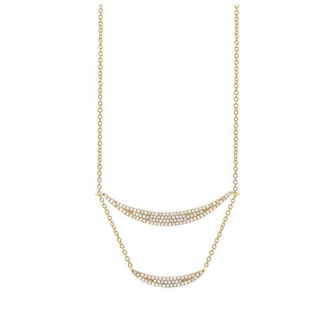 0.36 Ctw 14k Yellow Gold Diamond Pave Double Crescent Necklace