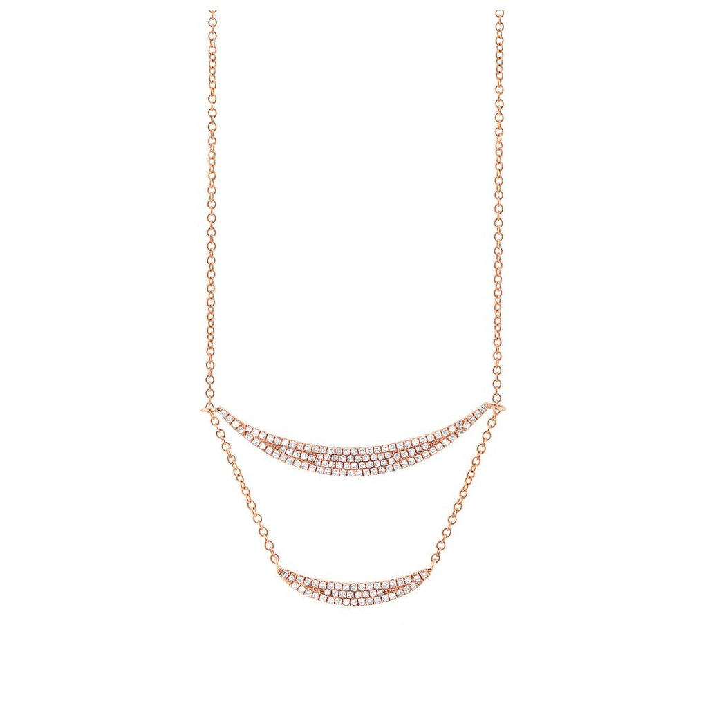 0.36 Ctw 14k Rose Gold Diamond Pave Double Crescent Necklace