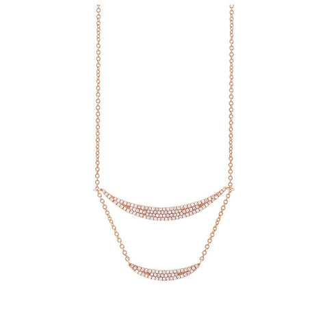 0.36 Ctw 14k Rose Gold Diamond Pave Double Crescent Necklace