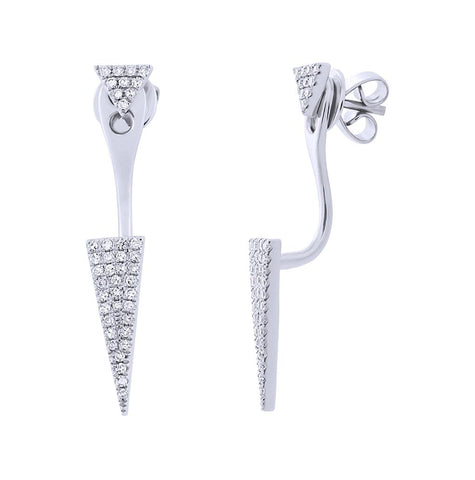 0.21 Ctw 14k White Gold Diamond Pave Triangle Ear Jacket Earring With Studs