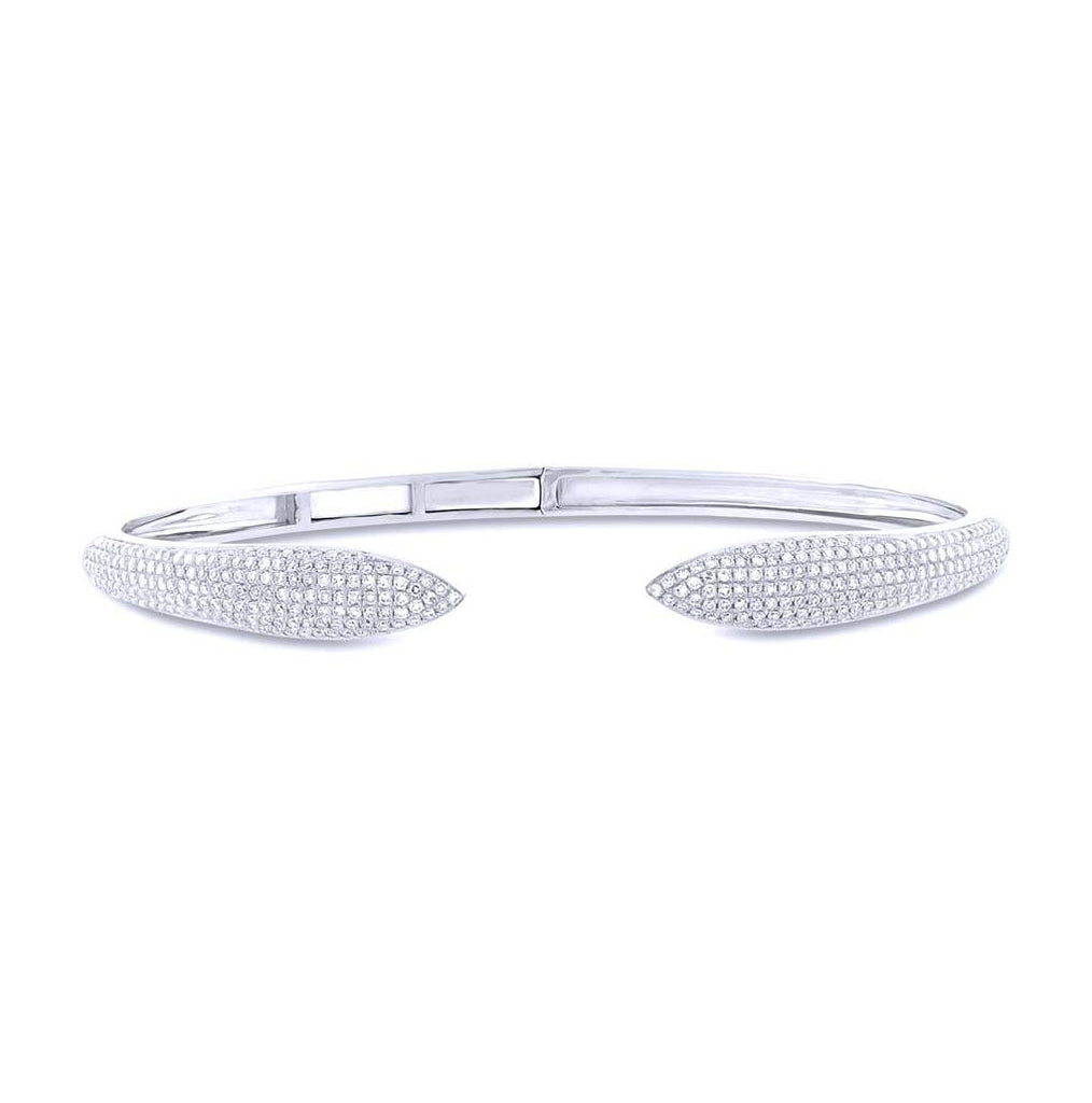 1.08 Ctw 14k White Gold Diamond Claw Bangle Bracelet