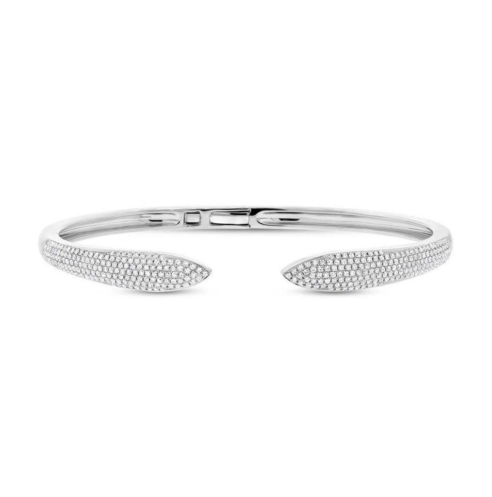 1.08 Ctw 14k White Gold Diamond Pave Claw Bangle Bracelet