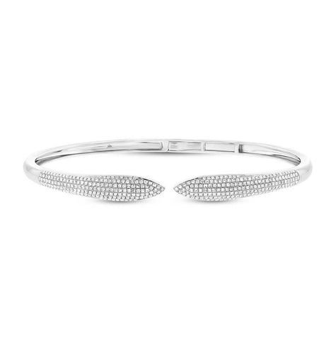 1.08 Ctw 14k White Gold Diamond Pave Claw Bangle Bracelet