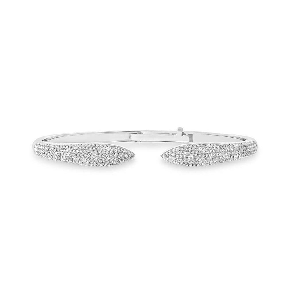 1.08 Ctw 14k White Gold Diamond Pave Claw Bangle Bracelet