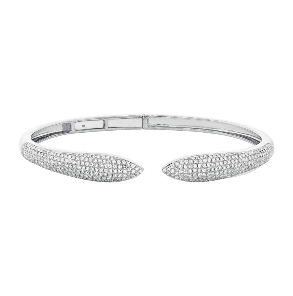 1.08 Ctw 14k White Gold Diamond Pave Claw Bangle Bracelet