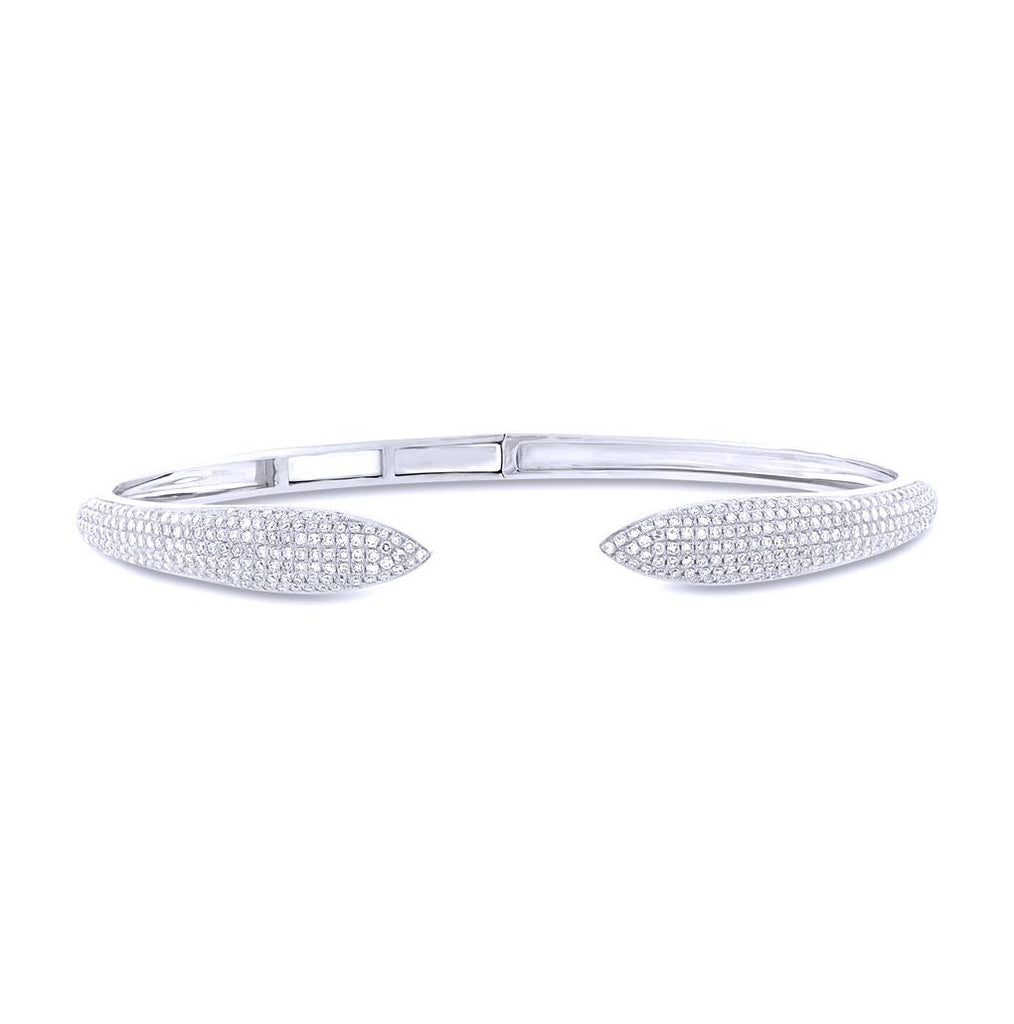 1.08 Ctw 14k White Gold Diamond Pave Claw Bangle Bracelet