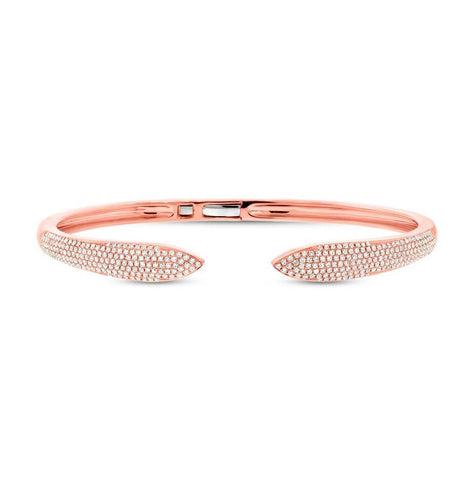 1.08 Ctw 14k Rose Gold Diamond Pave Claw Bangle Bracelet