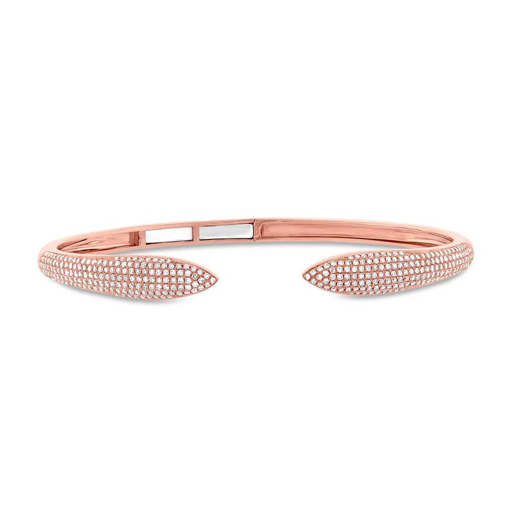 1.08 Ctw 14k Rose Gold Diamond Claw Bangle Bracelet