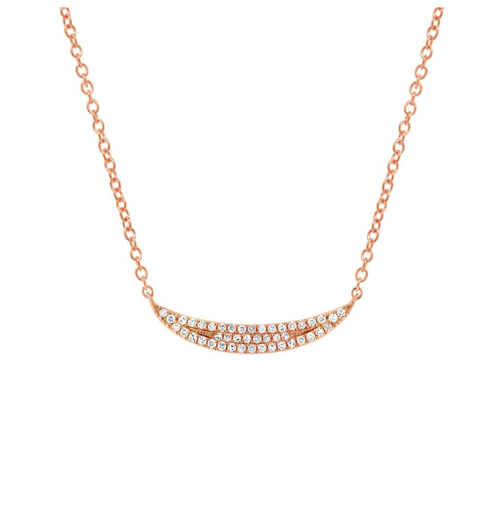 0.11 Ctw 14k Rose Gold Diamond Pave Crescent Necklace