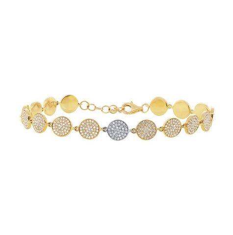 1.33 Ctw 14k Two-tone Gold Diamond Pave Circle Bracelet