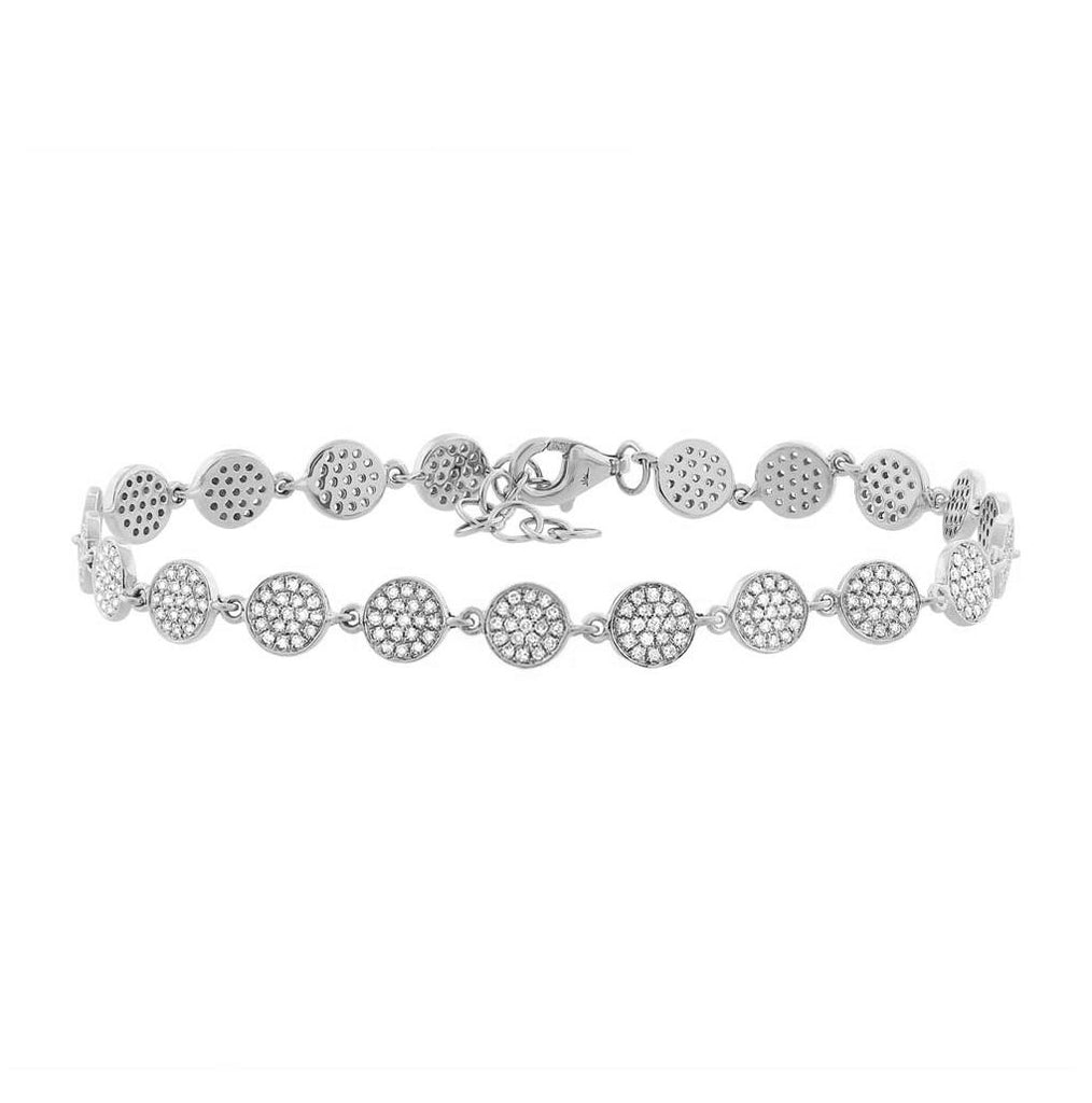 0.89 Ctw 14k White Gold Diamond Pave Circle Bracelet