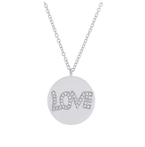 0.08 Ctw 14k White Gold Diamond "love" Pendant Necklace With 18 Inch Chain