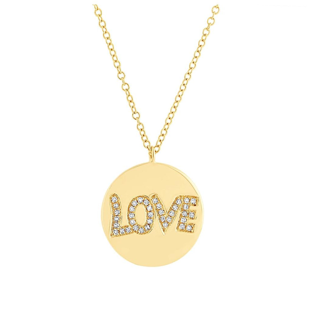 0.08 Ctw 14k Yellow Gold Diamond "love" Pendant Necklace With 18 Inch Chain