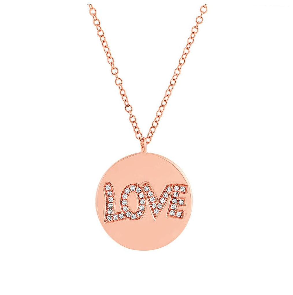 0.08 Ctw 14k Rose Gold Diamond "love" Pendant Necklace With 18 Inch Chain