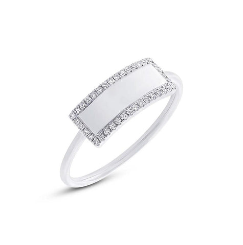 0.11 Ctw 14k White Gold Diamond Bar Id Ring Size 4