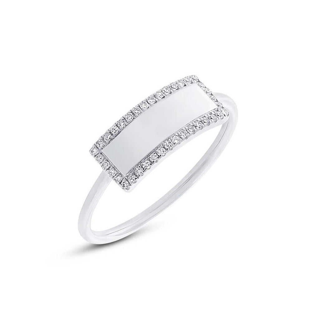 0.11 Ctw 14k White Gold Diamond Bar Id Ring Size 6