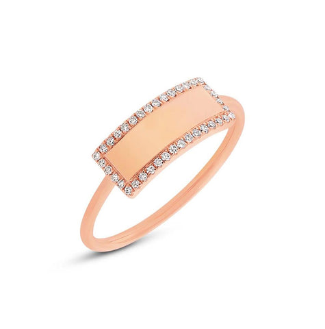 0.11 Ctw 14k Rose Gold Diamond Bar Id Ring Size 6.5