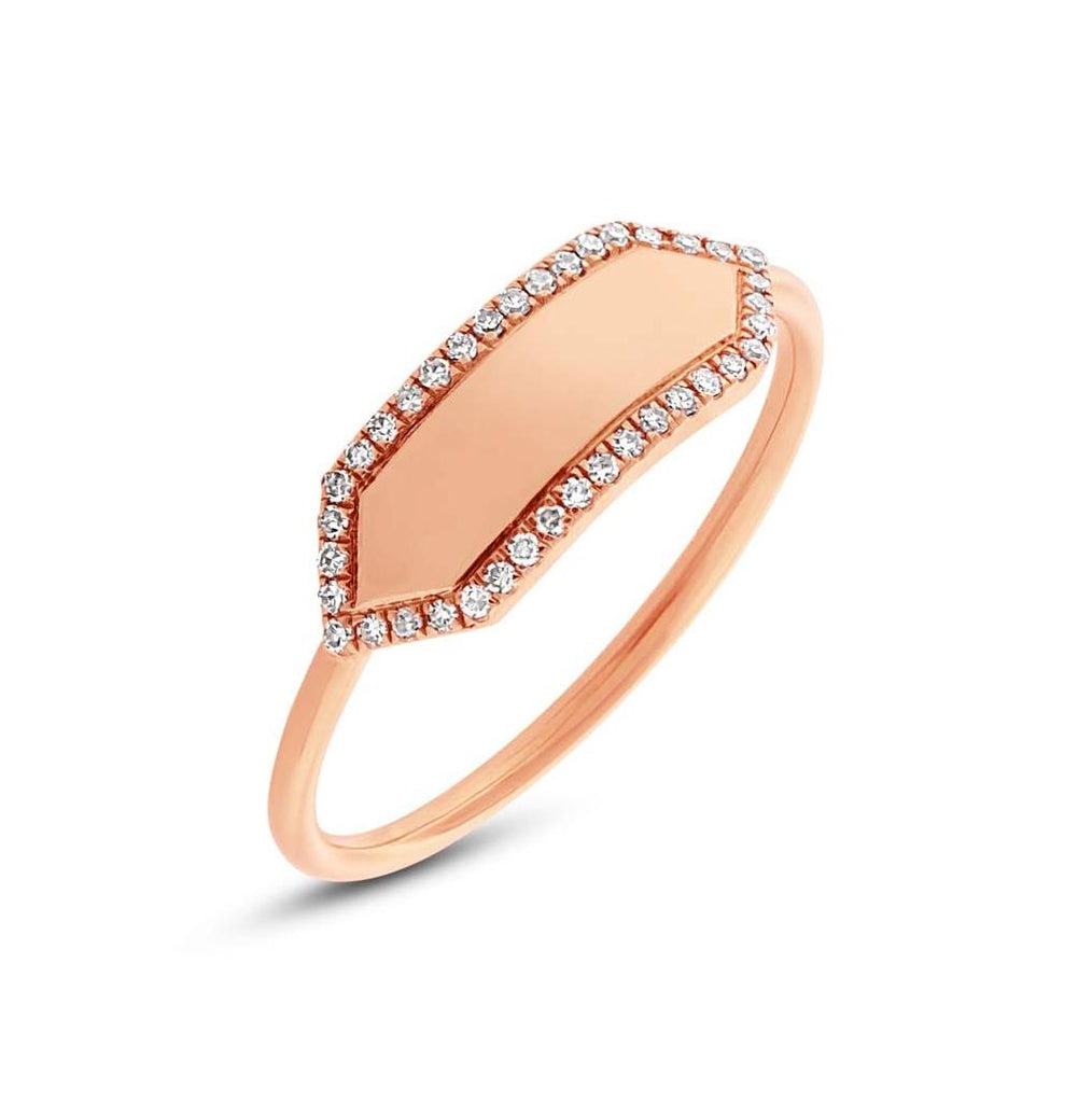 0.11 Ctw 14k Rose Gold Diamond Bar Id Ring Size 3