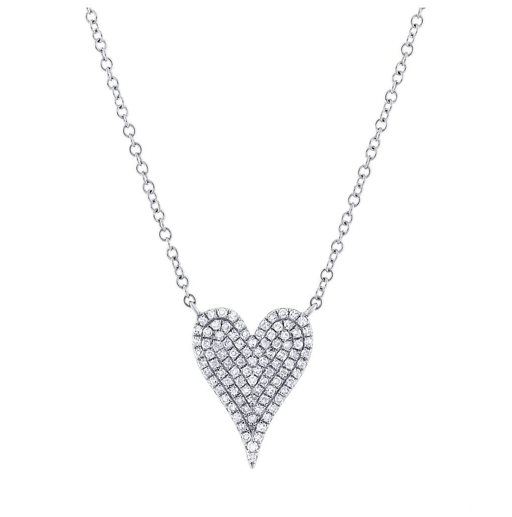 0.21 Ctw 14k White Gold Diamond Pave Heart Necklace