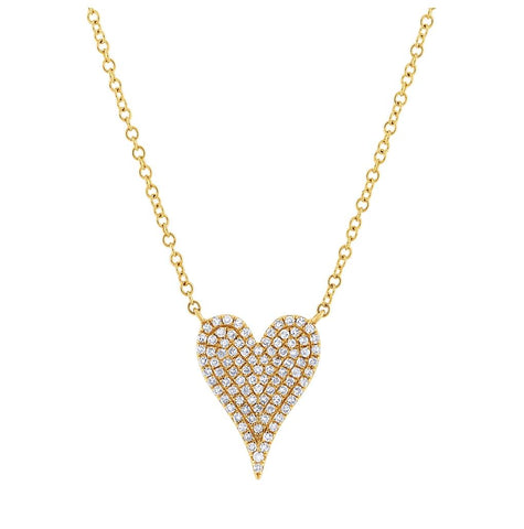 0.21 Ctw 14k Yellow Gold Diamond Pave Heart Necklace