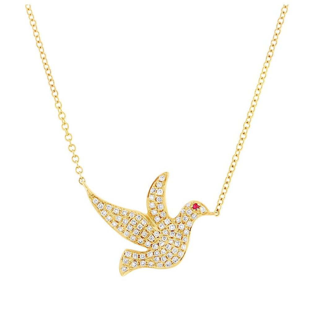 0.27 Ctw Diamond And 0.01 Ctw Ruby 14k Yellow Gold Dove Necklace