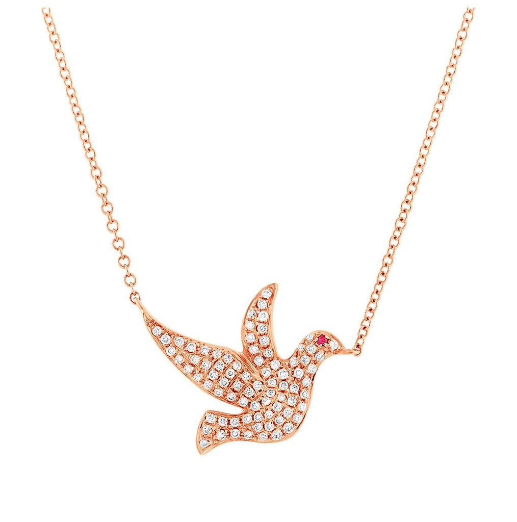 0.27 Ctw Diamond And 0.01 Ctw Ruby 14k Rose Gold Dove Necklace