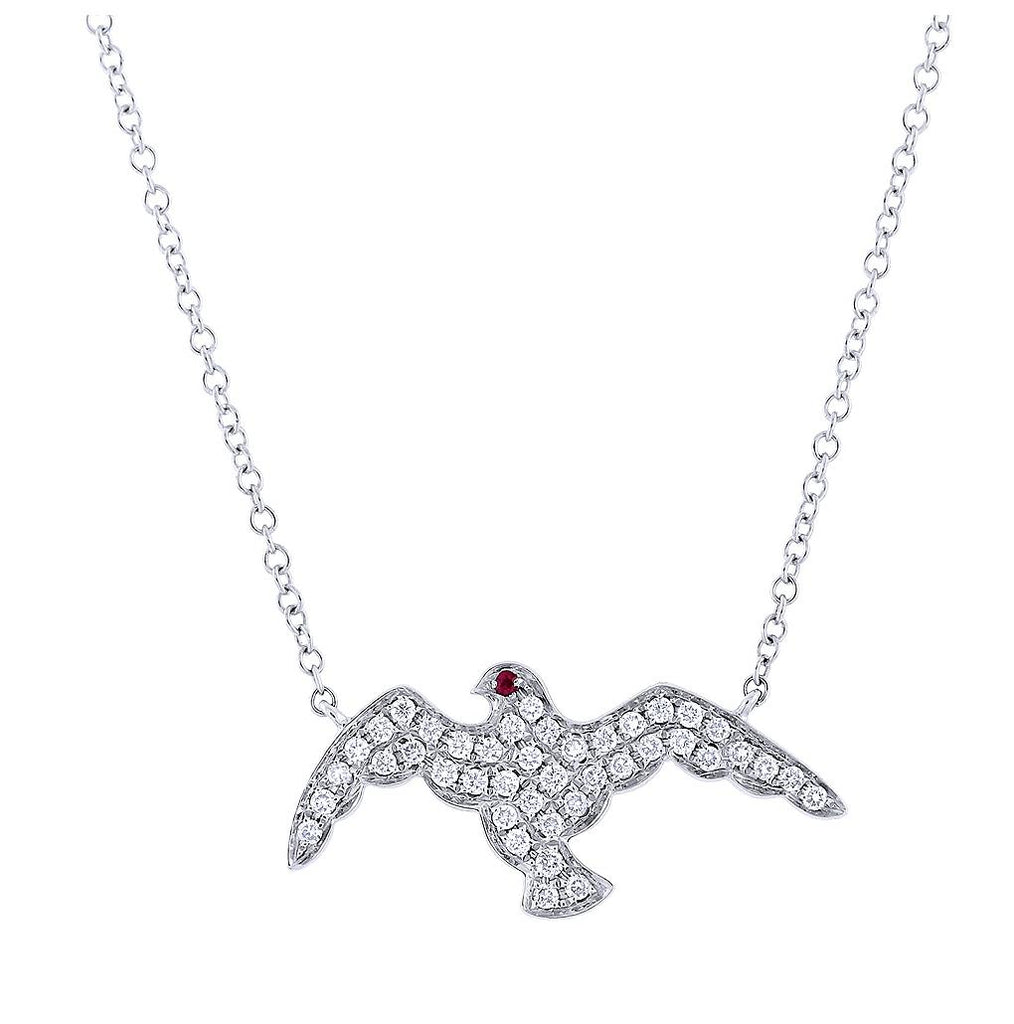 0.20 Ctw Diamond And 0.01 Ctw Ruby 14k White Gold Eagle Necklace